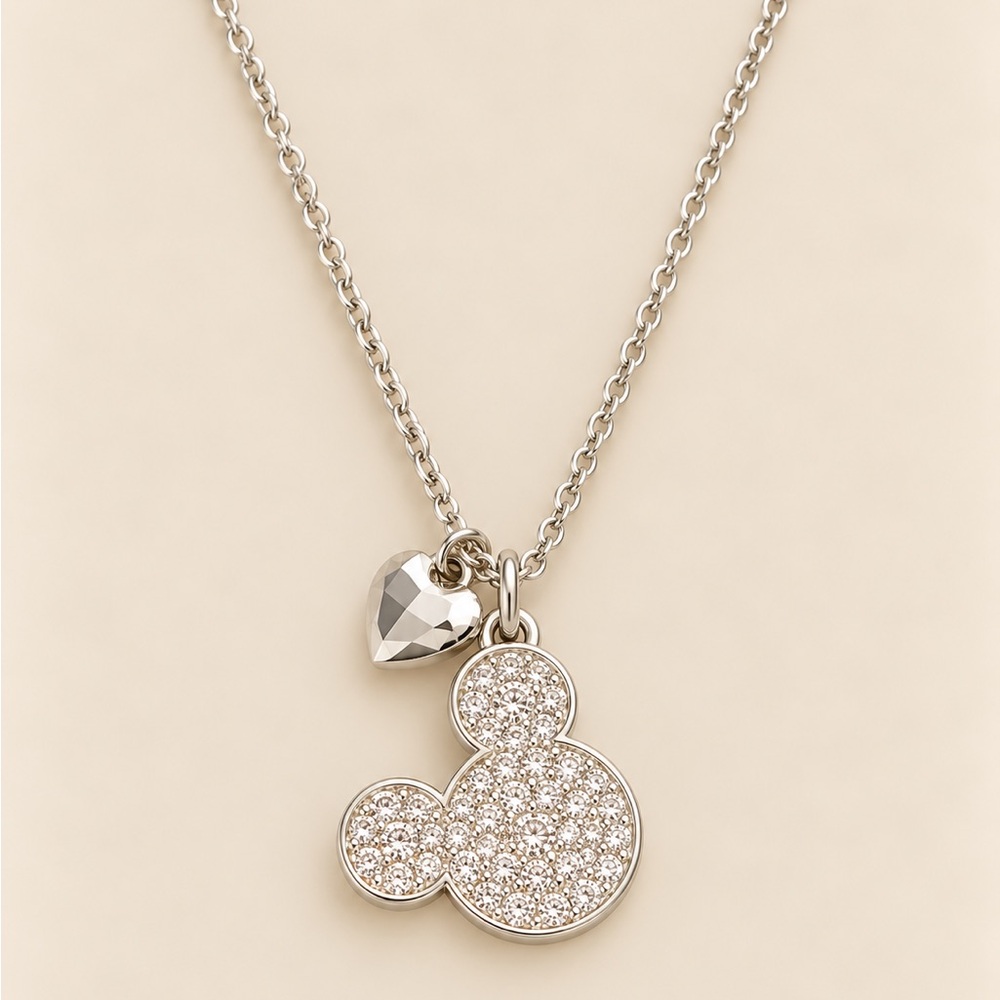 Disney Cz Elegant Silver Pendant Necklace 16 inch chain